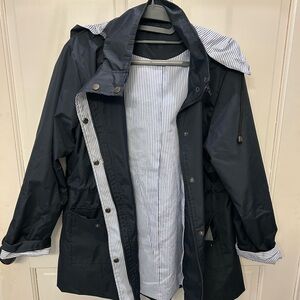 Sleek Navy Amazon Hooded Rain Jacket